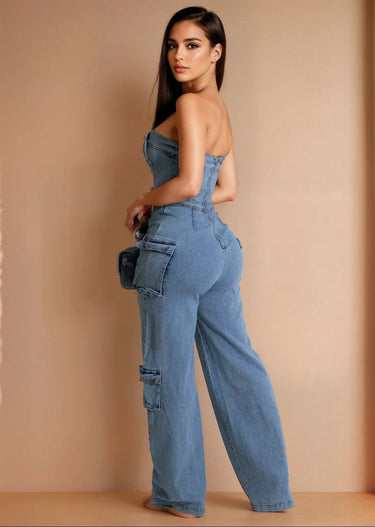 Buckle Up Strapless Jumpsuit - chic one-piece by Palazzo Couture