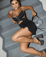 Butterfly Kisses Crystal Skirt Set (Black) - Palazzo Couture Online