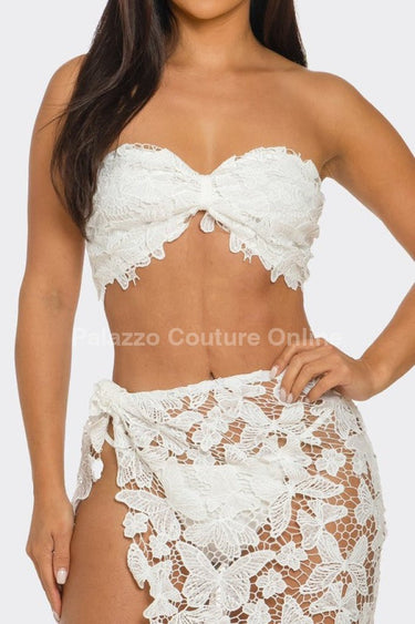 Butterfly Romance 2 Piece Lace Maxi Skirt Set - Palazzo Couture Online