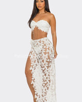 Butterfly Romance 2 Piece Lace Maxi Skirt Set - Palazzo Couture Online