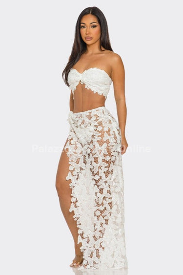 Butterfly Romance 2 Piece Lace Maxi Skirt Set - Palazzo Couture Online