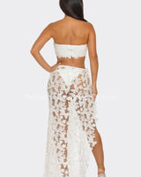 Butterfly Romance 2 Piece Lace Maxi Skirt Set - Palazzo Couture Online