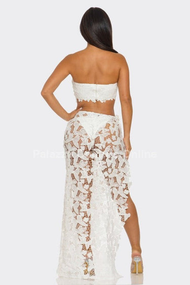 Butterfly Romance 2 Piece Lace Maxi Skirt Set - Palazzo Couture Online