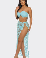 Butterfly Romance 2 Piece Lace Maxi Skirt Set - Baby Blue - Palazzo Couture Online
