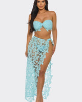 Butterfly Romance 2 Piece Lace Maxi Skirt Set - Baby Blue - Palazzo Couture Online