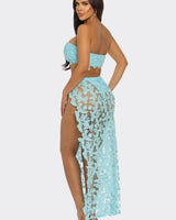 Butterfly Romance 2 Piece Lace Maxi Skirt Set - Baby Blue - Palazzo Couture Online