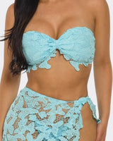 Butterfly Romance 2 Piece Lace Maxi Skirt Set - Baby Blue - tropical resort outfit for women