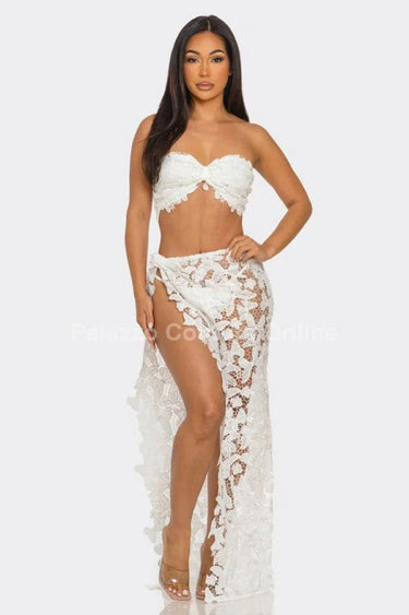 Butterfly Romance 2 Piece Lace Maxi Skirt Set - stylish beach and pool outfit