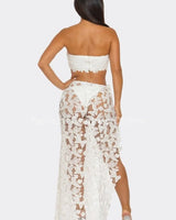 Butterfly Romance 2 Piece Lace Maxi Skirt Set - women's swimsuit cover up