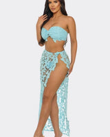 Butterfly Romance 2 Piece Lace Maxi Skirt Set - Baby Blue - vacation cover up for women