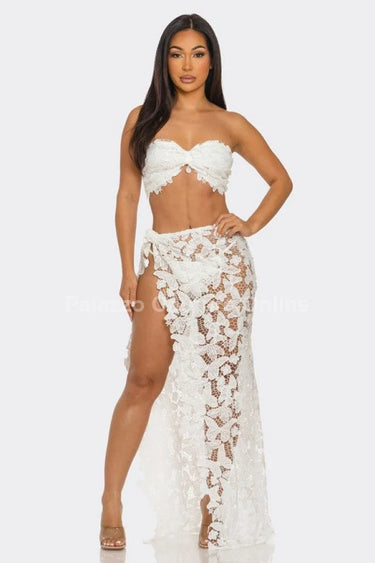Palazzo Couture Online Women's White Lace 2-Piece Maxi Skirt Set, Size M Palazzo Couture Online Women's White Lace 2-Piece Maxi Skirt Set, Size M