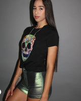 Calavera Black Graphic Top – Sugar Skull Cropped Tee - stylish casual top