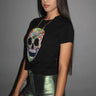 Calavera Black Graphic Top – Sugar Skull Cropped Tee for women - top by Palazzo Couture