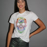 Calavera White Graphic Top – Sugar Skull Cropped Tee for women - top by Palazzo Couture