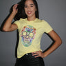 Calavera Yellow Graphic Top – Sugar Skull Cropped Tee for women - top by Palazzo Couture