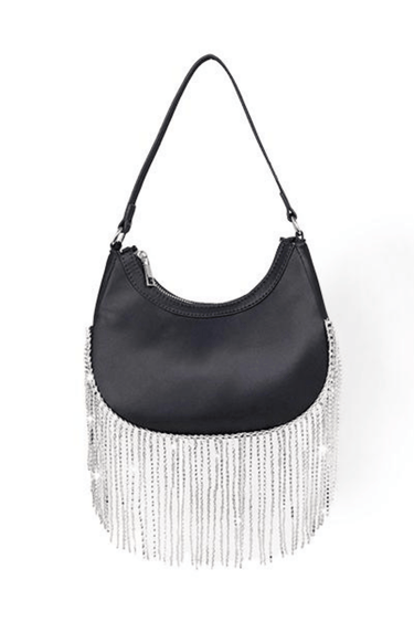 Cascade Elegance Fringed Handbag (Black) - Palazzo Couture Online