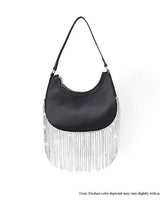 Cascade Elegance Fringed Handbag (Black) - women's evening clutch