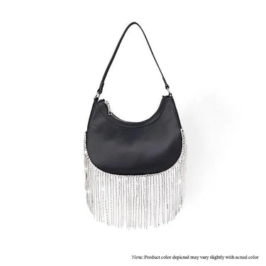 Cascade Elegance Fringed Handbag (Black) - women's evening clutch
