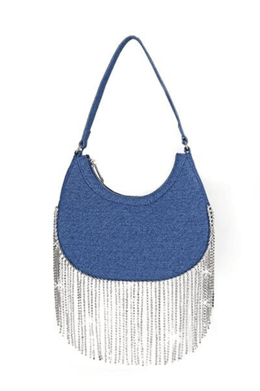 Cascade Elegance Fringed Handbag (Denim) - Palazzo Couture Online