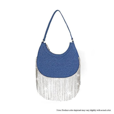 Cascade Elegance Fringed Handbag (Denim) - Palazzo Couture Online