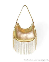 Cascade Elegance Fringed Handbag (Gold) - women's evening clutch