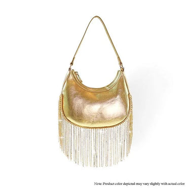 Cascade Elegance Fringed Handbag (Gold) - women's evening clutch
