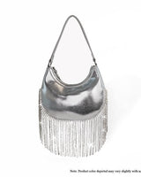 Cascade Elegance Fringed Handbag (Silver) - Palazzo Couture Online
