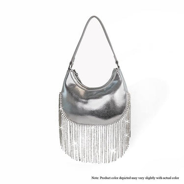 Cascade Elegance Fringed Handbag (Silver) - Palazzo Couture Online