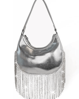 Cascade Elegance Fringed Handbag (Silver) - Palazzo Couture Online