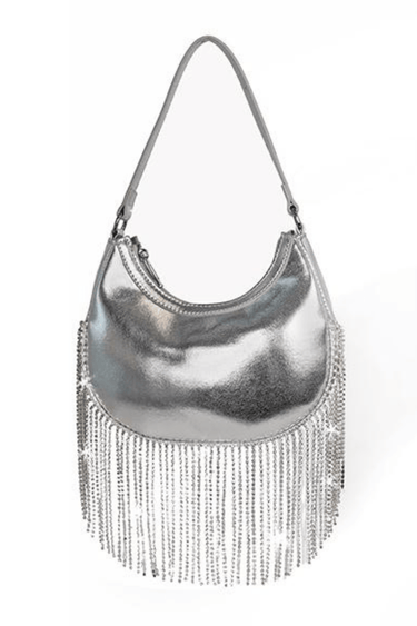Cascade Elegance Fringed Handbag (Silver) - Palazzo Couture Online
