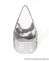 Cascade Elegance Fringed Handbag (Silver) - women's evening clutch