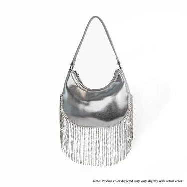 Cascade Elegance Fringed Handbag (Silver) - women's evening clutch
