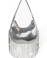 Cascade Elegance Fringed Handbag (Silver) for women - bag by Palazzo Couture