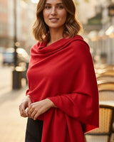 red cashmere blend shawl draped elegant view