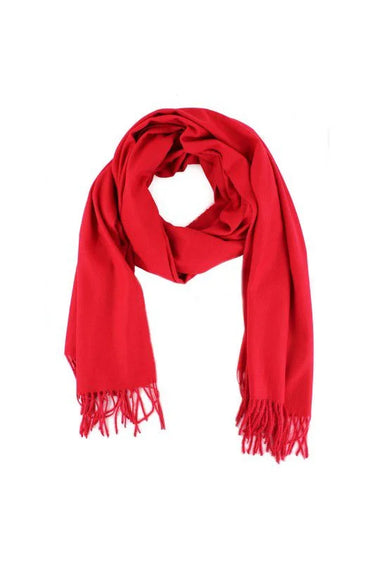 red luxury cashmere shawl styled as winter wrap