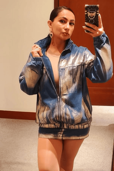 Casual Chic Denim Metallic Skirt Set - Palazzo Couture Online