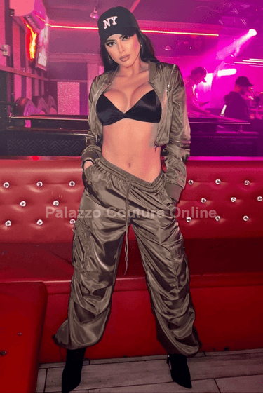 Casual Cool Flow Pant Set (Olive) - Palazzo Couture Online