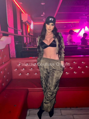 Casual Cool Flow Pant Set (Olive) - Palazzo Couture Online