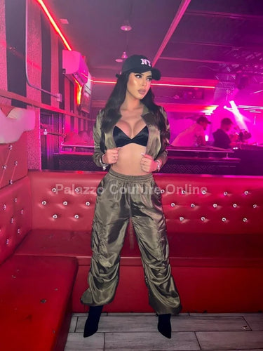 Women's Olive pant set matching style back view