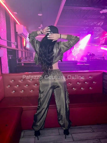 Casual Cool Flow Pant Set (Olive) showing coordinated top and pants construction