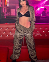 Casual Cool Flow Pant Set (Olive) front view showing complete two piece pant set