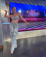 Breathable cotton-blend wide leg jeans for women