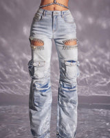 Casual glam denim jeans with wide leg silhouette
