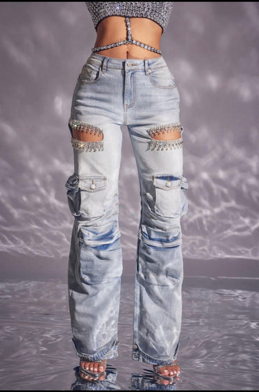Casual glam denim jeans with wide leg silhouette