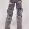 Make a bold fashion statement in these high-rise acid black wash denim jeans with rhinestone fringe detailing