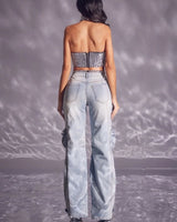 Women's Denim jeans wide leg style back view