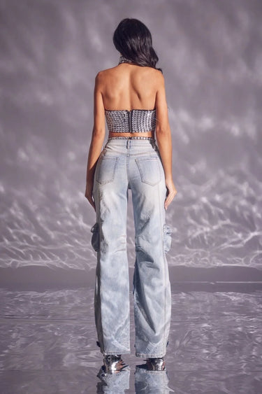Women's Denim jeans wide leg style back view