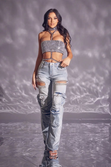 Casual Glam Denim wide Leg Jeans front view showing jeans fit and silhouette