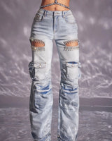 Casual Glam Denim wide Leg Jeans side view showing jeans leg shape and fit