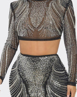 Celebration Sequin Pearl Top & Skirt Set Black - Palazzo Couture Online